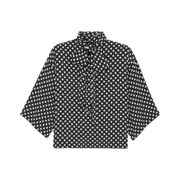SAINT LAURENT Polka Dots Printed Wide-Sleeved Blouse