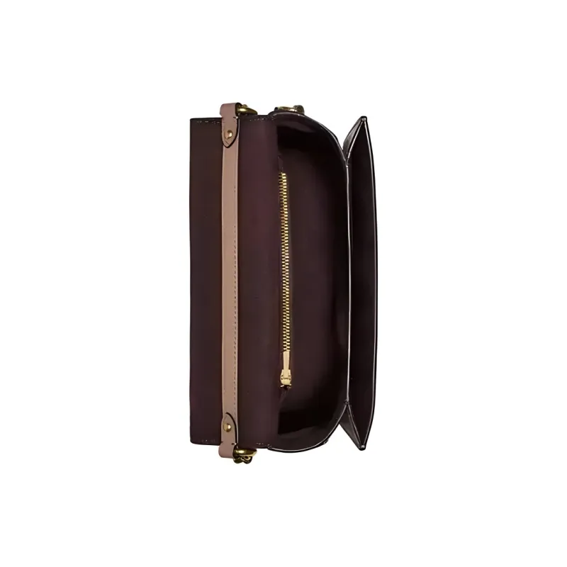 COACH Hutton Leather Small Square Bag Crossbody Bag Shoulder Bag Small Size Women's Brown/White-2