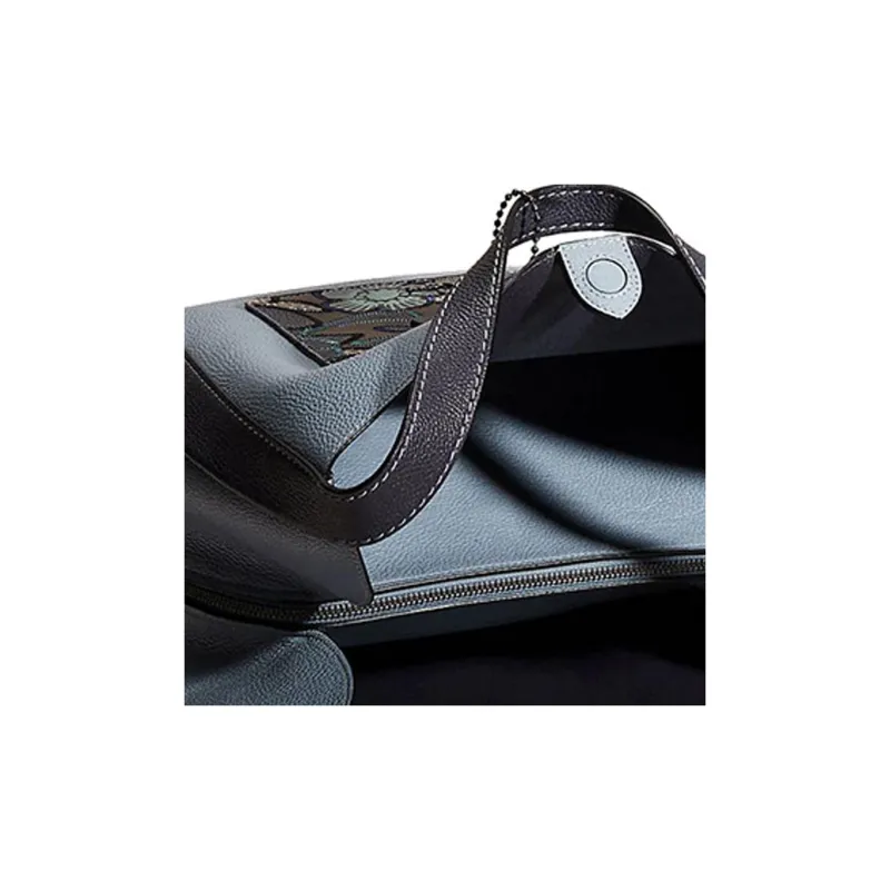 COACH Hadley Polished Pebbled Leather Handbag, Shoulder Bag Large Size Women's Sky Blue & Midnight Blue-4