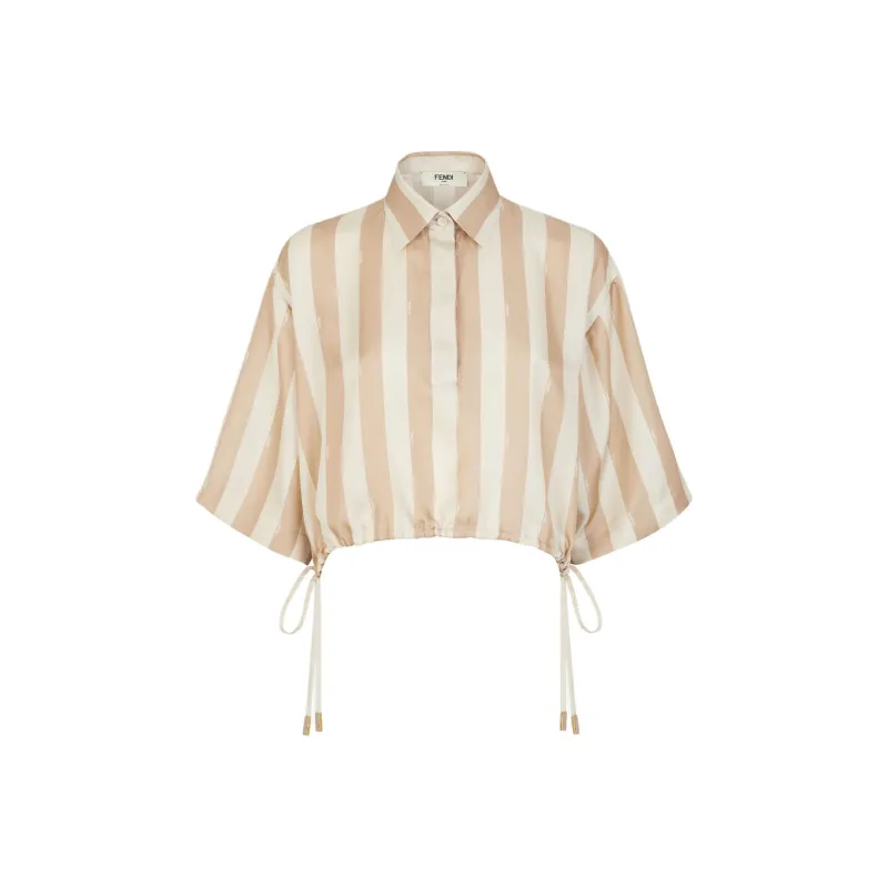 FENDI Striped Drawstring Hem Cropped Shirt-0