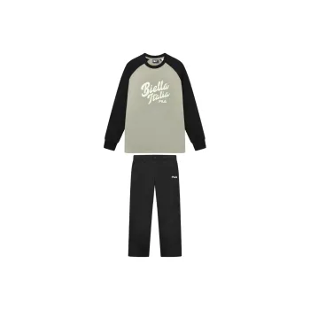FILA Casual Sportswear Men Clothing Sets Light Sand Green Sweatshirt+Jet Black Pants