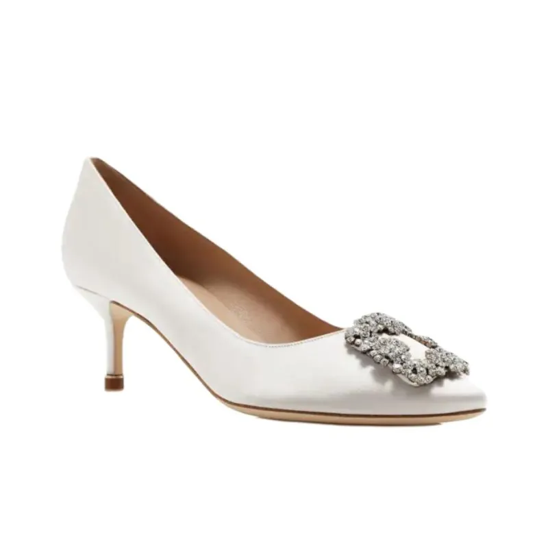 MANOLO BLAHNIK Hangisi Slim Heel High Heels 5cm Women's White-2