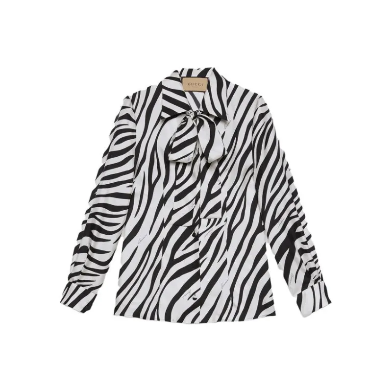 GUCCI Zebra-Printed Front-Bow Detail Shirt-0