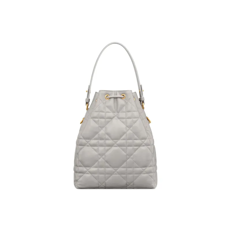DIOR Caro Sheepskin With Calfskin Bucket Bag, Shoulder Bag, Crossbody Bag, Handbag Small Size Women's Gray-3
