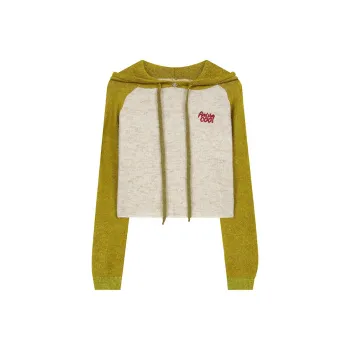 ELF SACK Raglan Color Block Patchwork Hooded Knitwear Women's