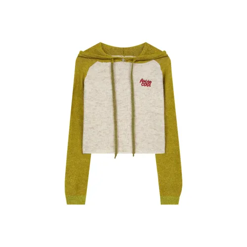 ELF SACK Raglan Color Block Patchwork Hooded Knitwear Women's