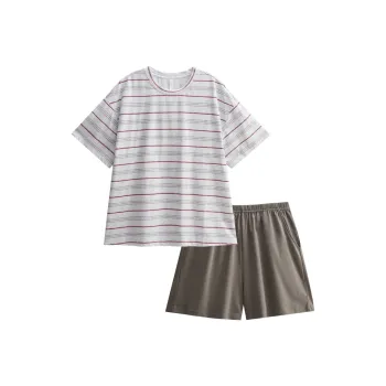 Same Language Pajama Set Women's Pale Snow White · Linen Brown · With Pattern