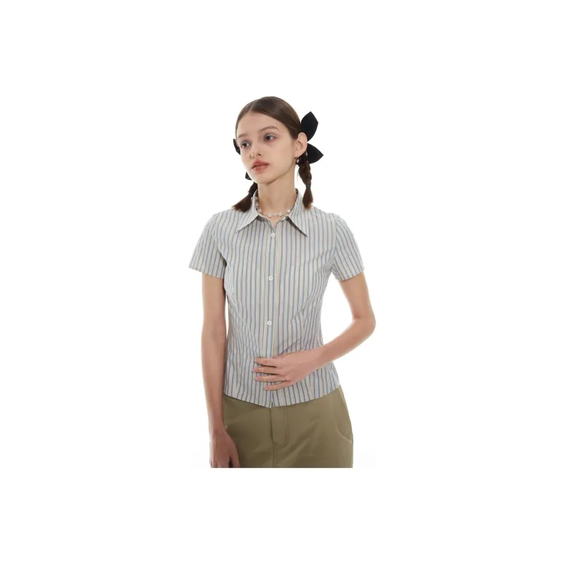 TAXIPHONE Shirt Women's Yellow Blue Stripes-0