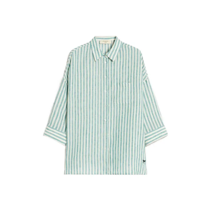 WEEKEND MaxMara Arduino Collection Linen Canvas Shirt Shirt Women's Green-0