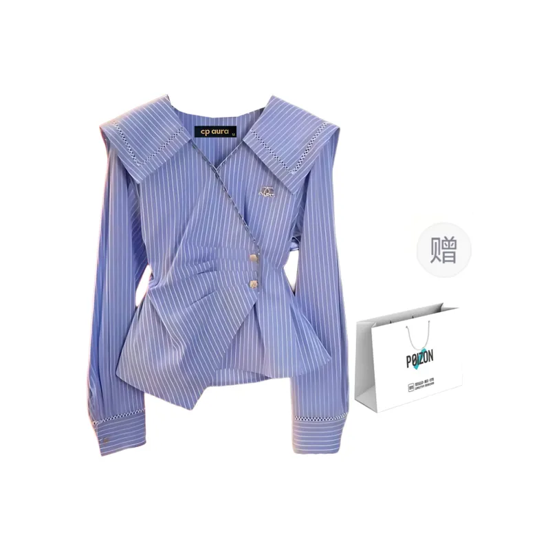 CPAURA Shirt Women's Blue Stripes-4