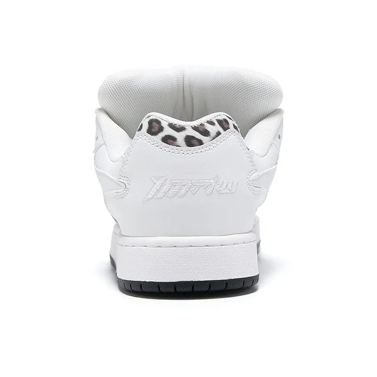 TINMUU Low Top Skateboard Shoes Unisex Leopard Print White-5