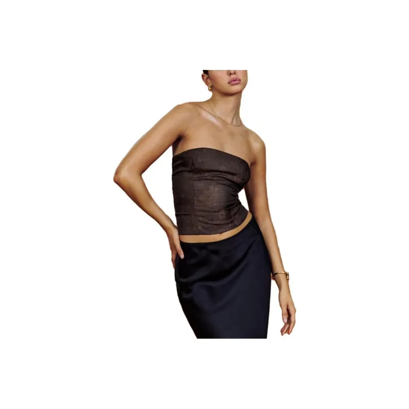 REFORMATION Giorgia Top Strapless Top Women's Brown Floral Jacquard-0