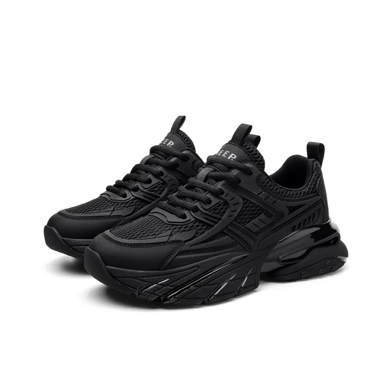 JEEP SPIRIT Abrasion Resistant Breathable Height Increasing Low Top Chunky Sneakers Men's Black-3