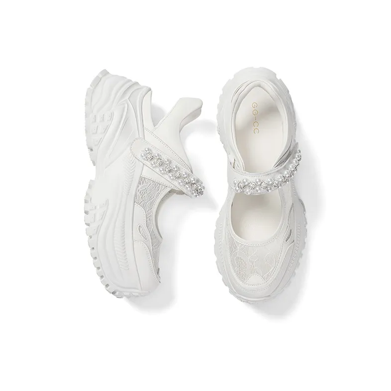 GG CC Fashion Mary Jane Casual Chunky Slippers Women's White-1