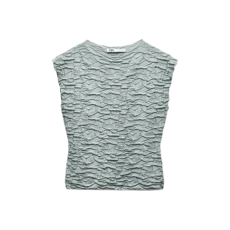 ZARA T Shirt Women's Gray Green-0