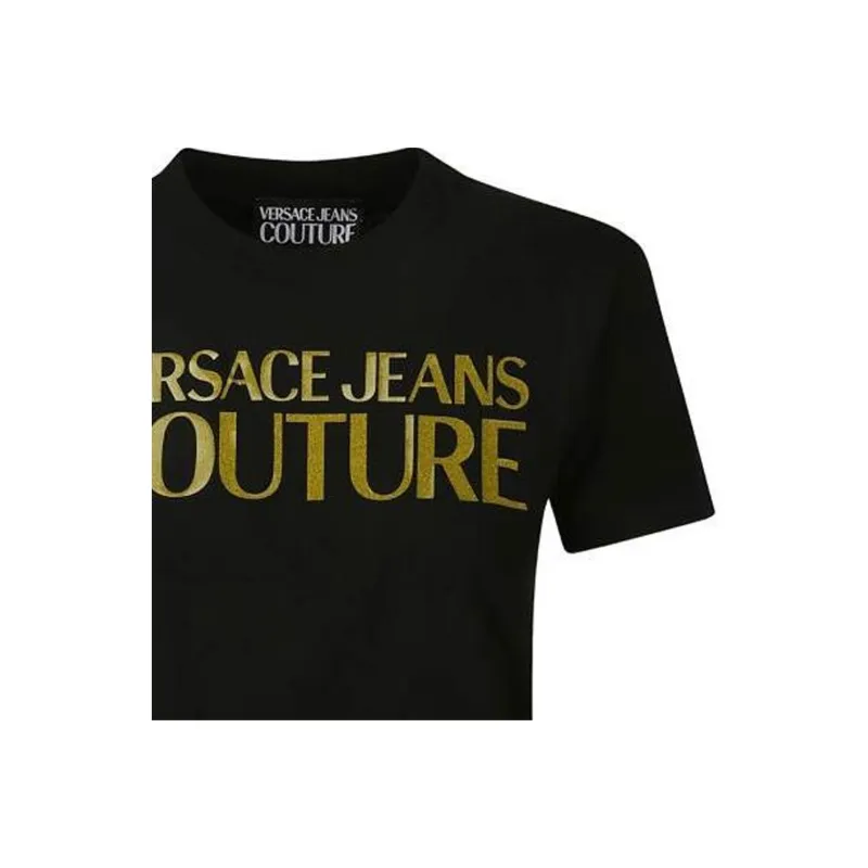 VERSACE JEANS COUTURE Glittery logo Cotton T shirt-4