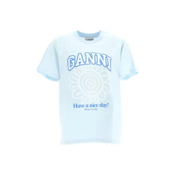 GANNI Drop Shoulder Sleeve T Shirt Women's Light Blue