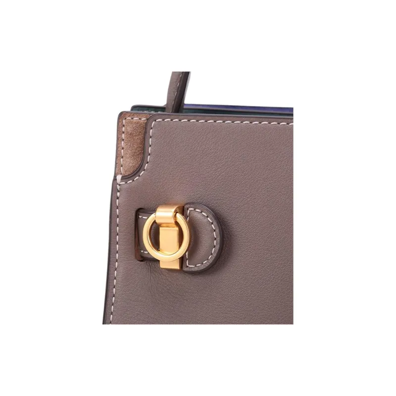 TORY BURCH Lee Radziwill Leather Handbag, Shoulder Bag, Crossbody Bag Mini Women's Clam Shell Umber-6