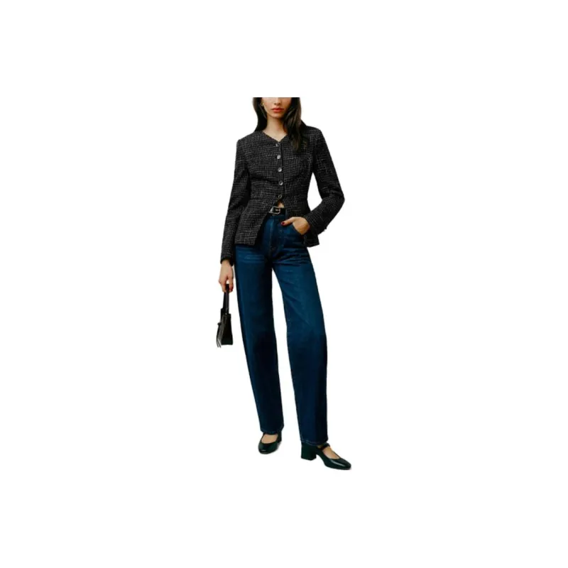 REFORMATION Terra Jacket Jacket Women's Black Tweed/Black Floral Tweed-0