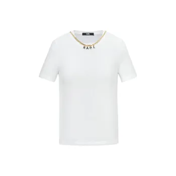 KARL LAGERFELD Logo Print Crew Neck Pullover Short Sleeved T Shirt Women's White