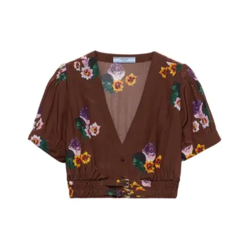 PRADA Floral Printed V Neck Cropped Top