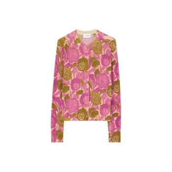 St. John Floral-print Organic Wool Cardigan