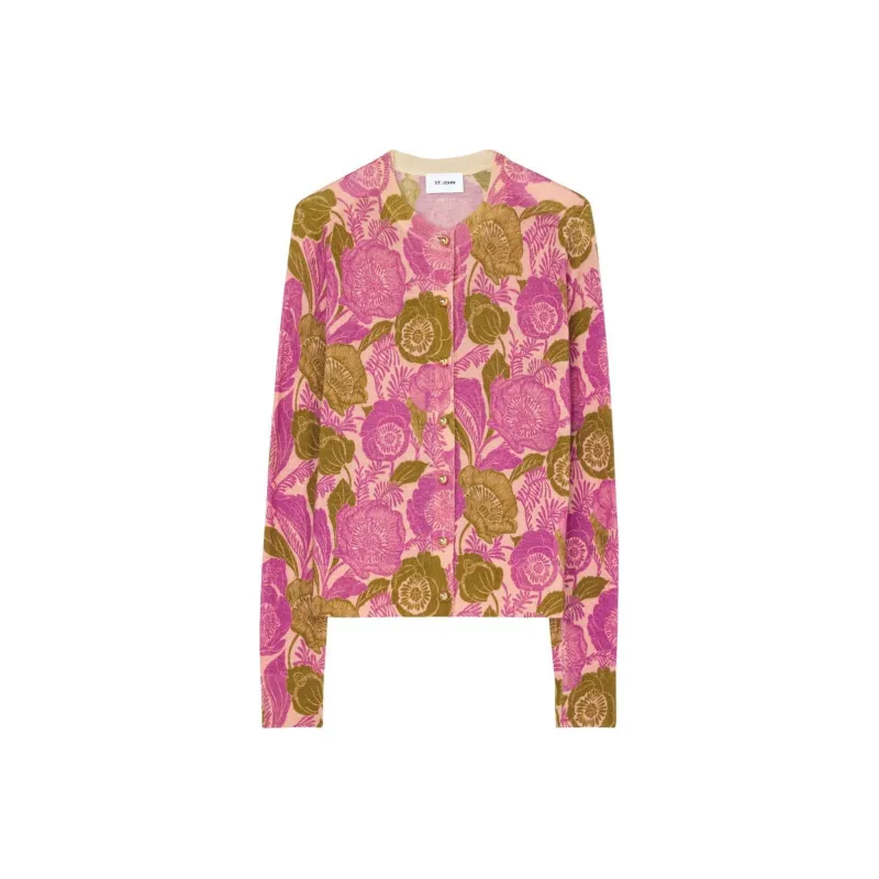 St. John Floral-print Organic Wool Cardigan-0