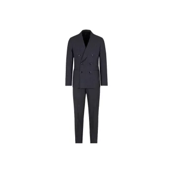 GIORGIO ARMANI Napoli Line Double breasted Pinstriped Suit In Virgin Wool