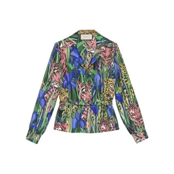 GUCCI Graphic Printed Belted Jacket