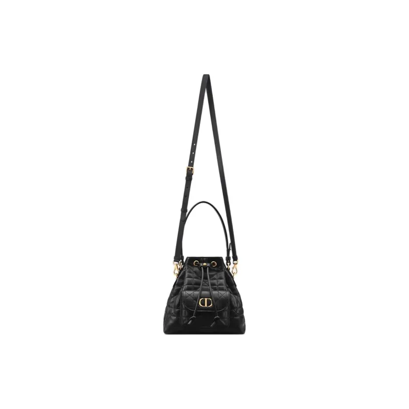 DIOR Caro Sheepskin With Calfskin Bucket Shoulder Bag, Crossbody Bag, Handbag Mini Women's Black-1