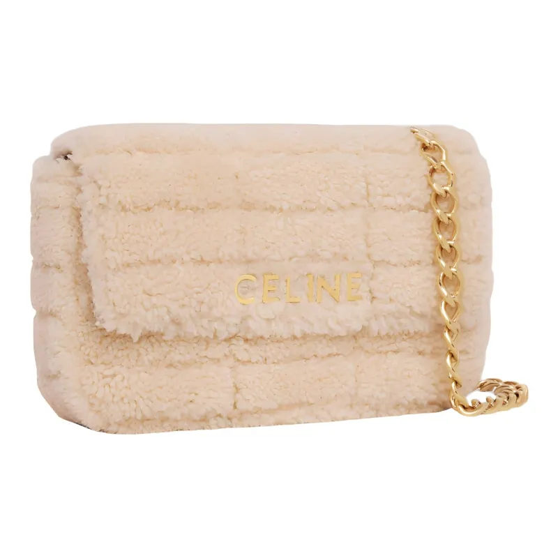 CELINE Shearling With Sheepskin Crossbody Bag Shoulder Bag Women's Natural-1