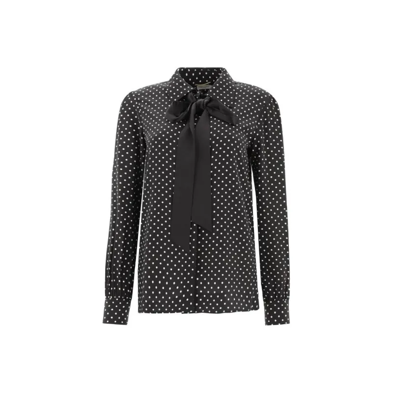 SAINT LAURENT Bow Detailed Long-Sleeved Shirt-0