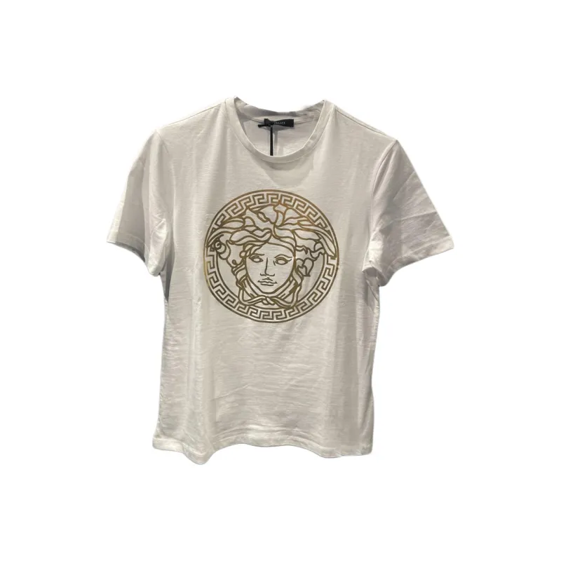 VERSACE Logo Print Crew Neck Pullover Short Sleeved T Shirt Women's White-0