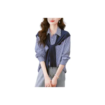 La Chapelle Shirts Women's Blue With Shawl