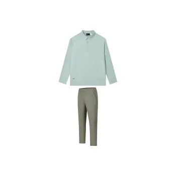 FILA Casual Sportswear Men Clothing Sets Tourmaline Blue Polo Shirt+Serpentine Green Pants
