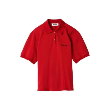MIU MIU Logo embroidered Cotton Polo Shirt