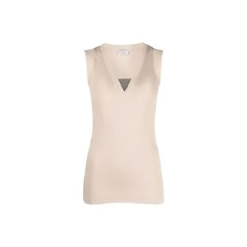 Brunello Cucinelli Ribbed Hem V Neck Top