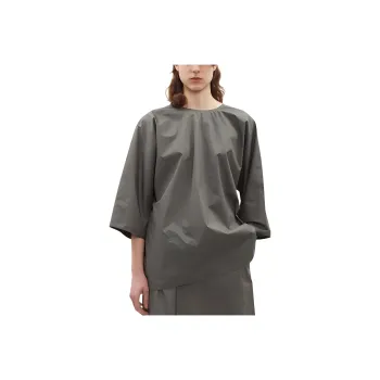 LA GARCONNE Solid Color Crew Neck Pullover Loose Fit 7/8 Long-Sleeved T-Shirt Women's Sage