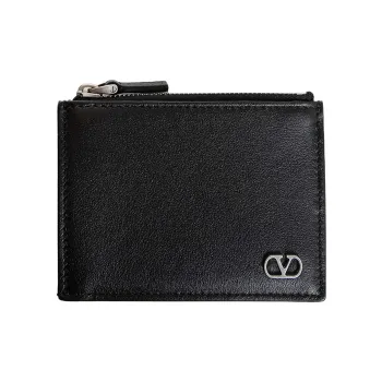 Valentino VLogo Signature Calfskin Card Holder Men's Black