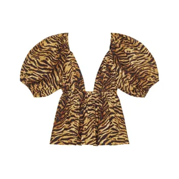 GANNI Tiger print Organic Cotton Flared Blouse