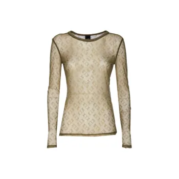 PINKO Monogrammed Sheer Lace Long Sleeved Top