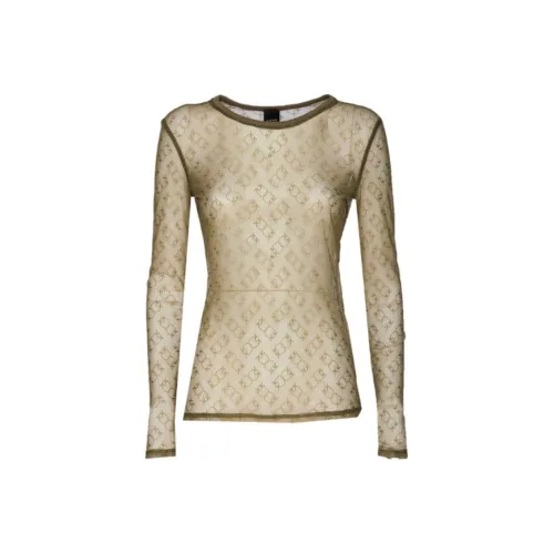 PINKO Monogrammed Sheer Lace Long Sleeved Top