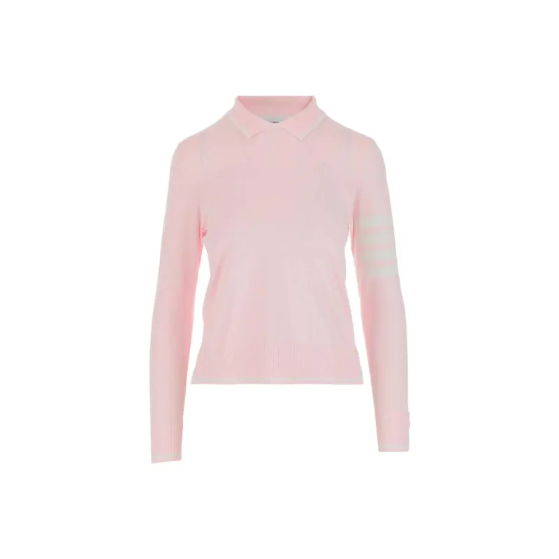 THOM BROWNE 4 Bar Stripe Knitted Polo Top-0