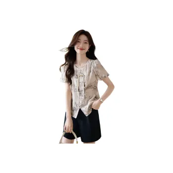 Mo Han Yi Mei Shirt Women's Beige With Black Floral