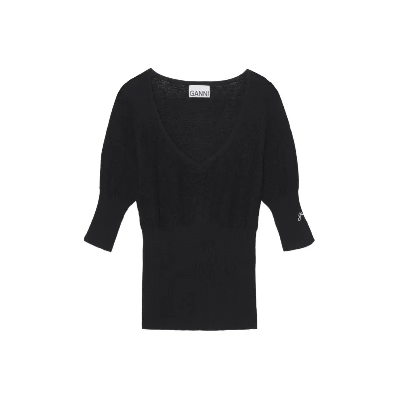GANNI Ribbed knit Merino Wool Top-0
