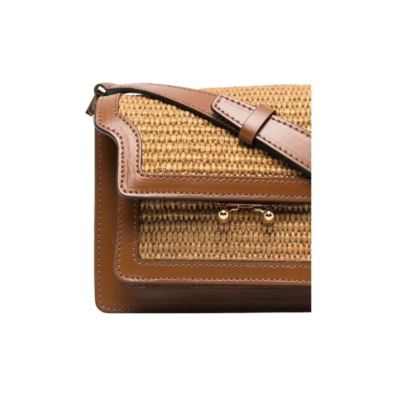 MARNI Calfskin Cotton Shoulder Bag, Crossbody Bag Women's Brown-3