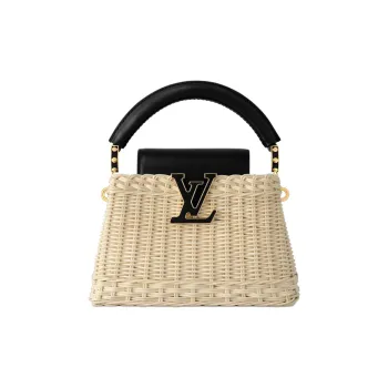 LOUIS VUITTON Capucines Rattan And Cow Leather Woven Bag, One Shoulder Handbag Mini Women's Beige & White & Black
