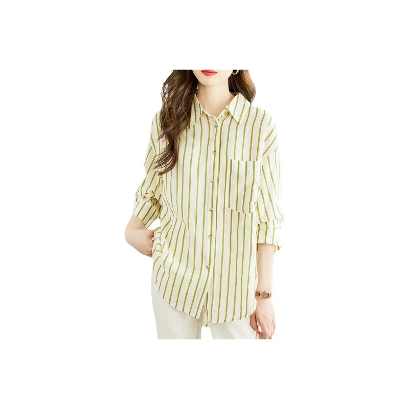La Chapelle Shirt Women's Apricot Green Stripes-0