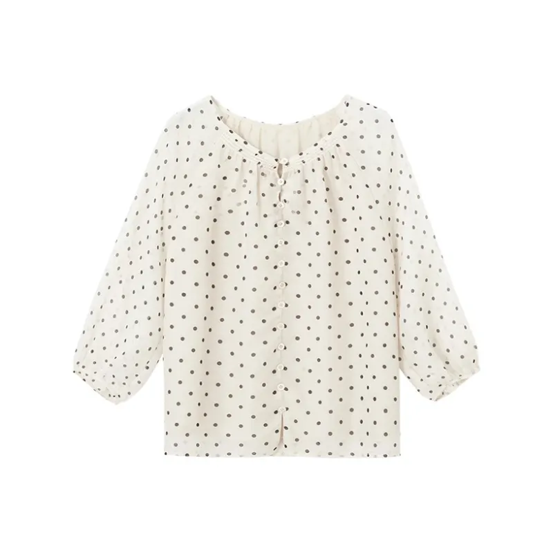 HDFULERN Shirt Women's Black White Polka Dot-0
