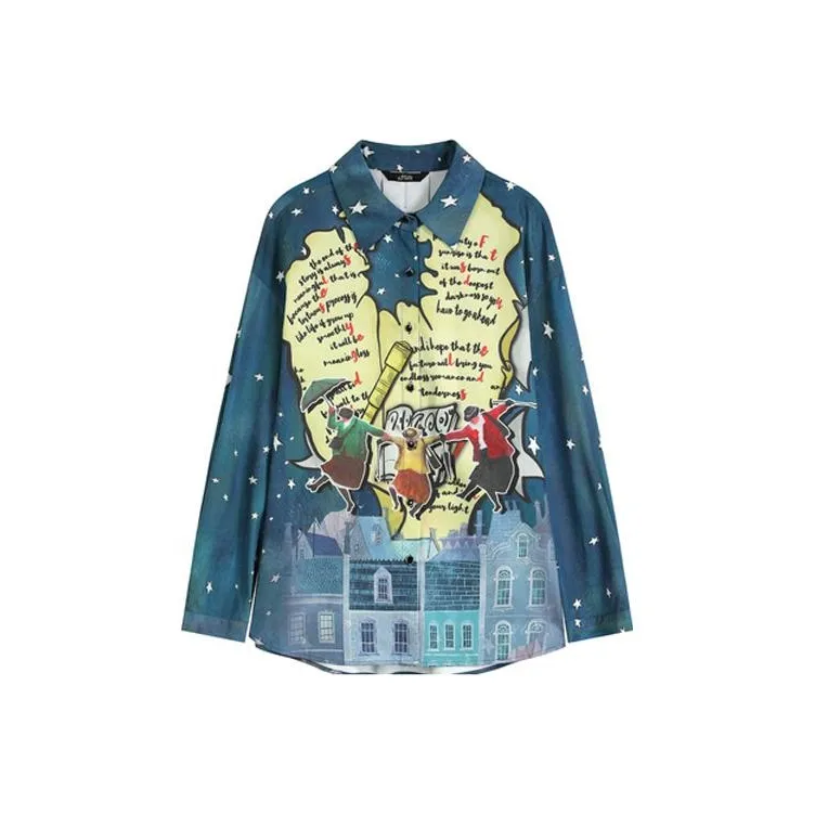 ELF SACK Shirts Women's Vintage Poster Blue-0